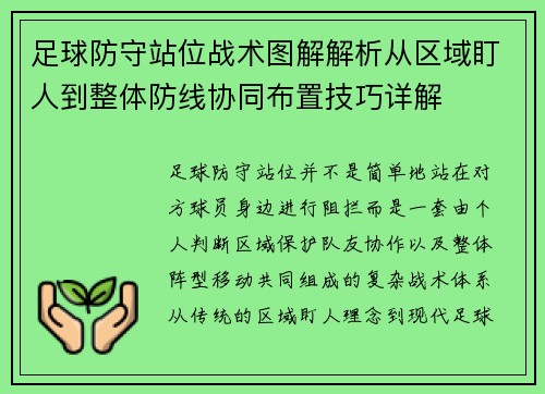 足球防守站位战术图解解析从区域盯人到整体防线协同布置技巧详解